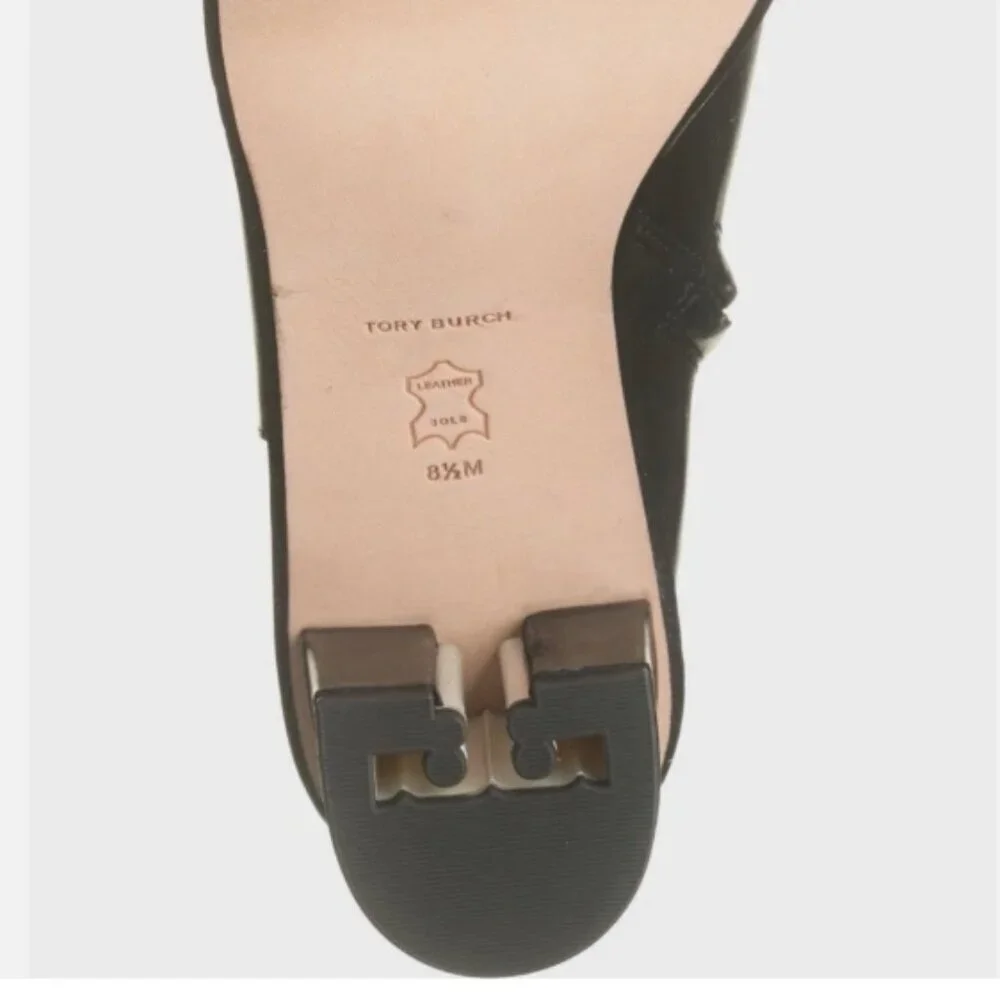 Tory Burch Brooke Stamped Block Heel Bootie – Black Leather – 9.5
